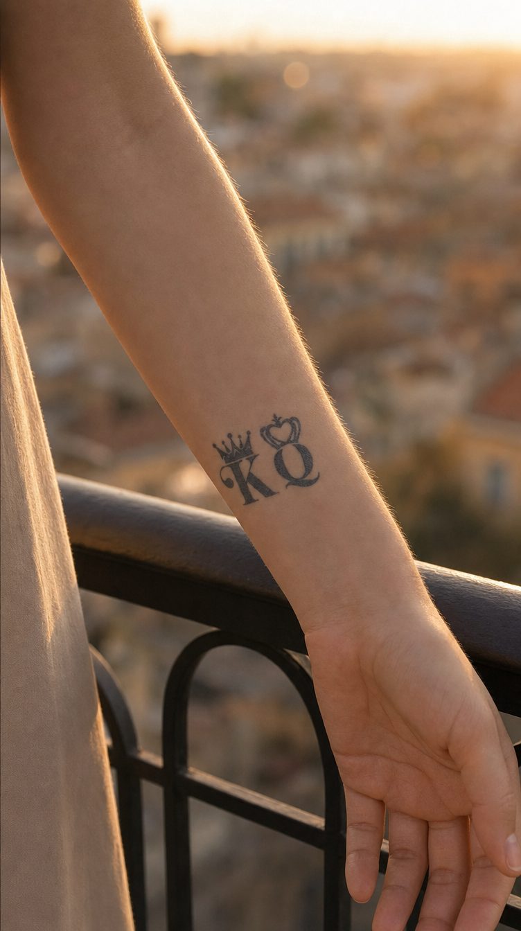 Modelul King & Queen aplicat ca tatuaj semipermanent, purtat identic de ambii parteneri