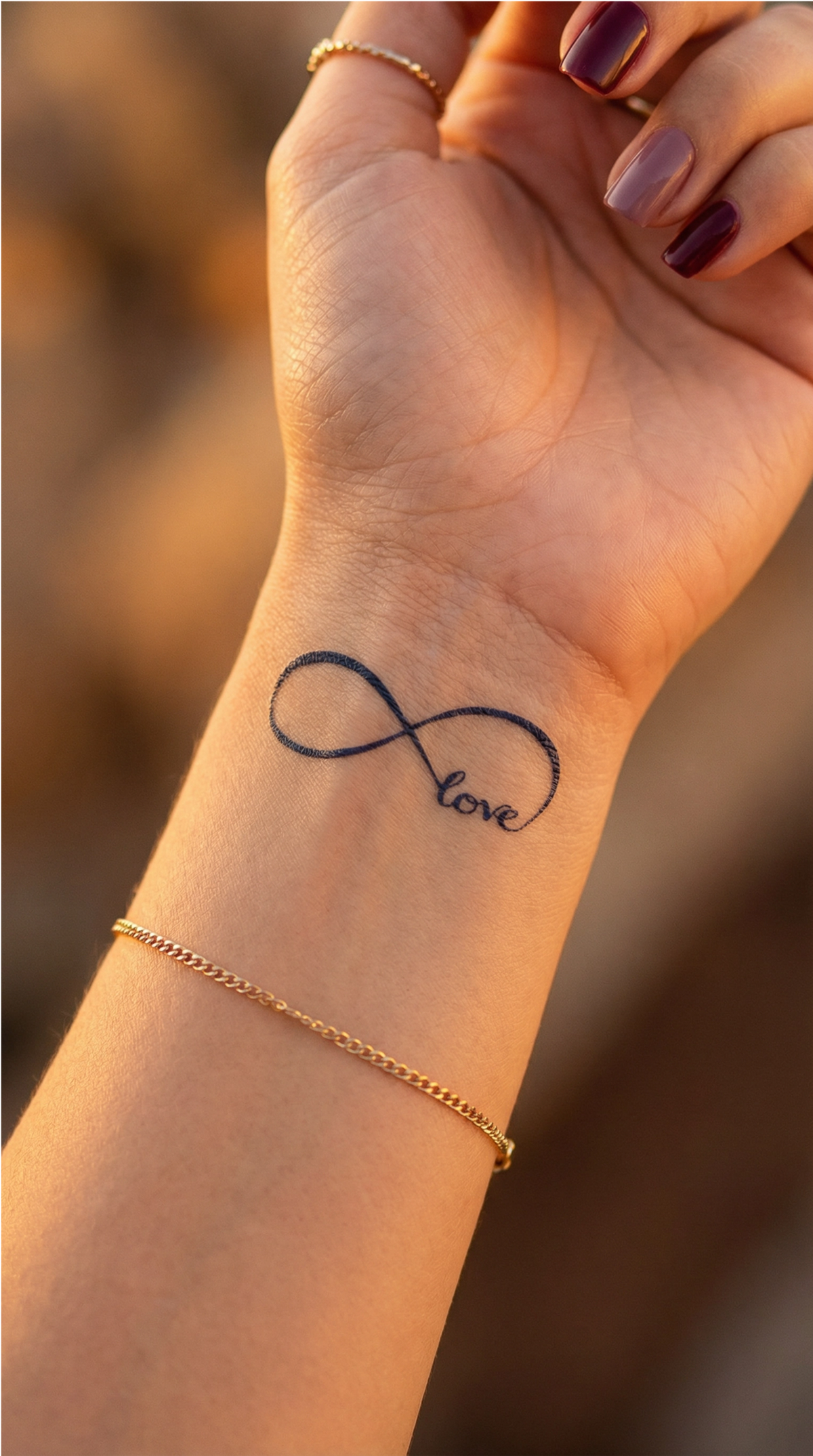 Model Infinit, linie fină continuă, pe încheietura mâinii